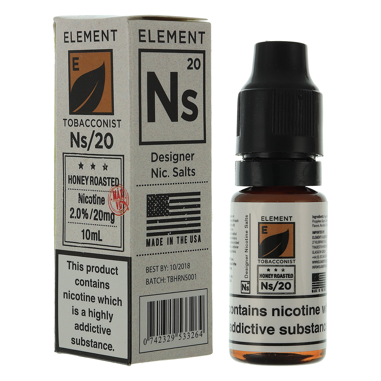 NS20 Honey Roasted Tobacco Designer Nic Salts By Element