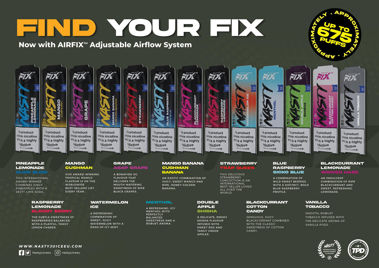 Nasty Fix AirFix Disposable Ecig By Nasty Menu